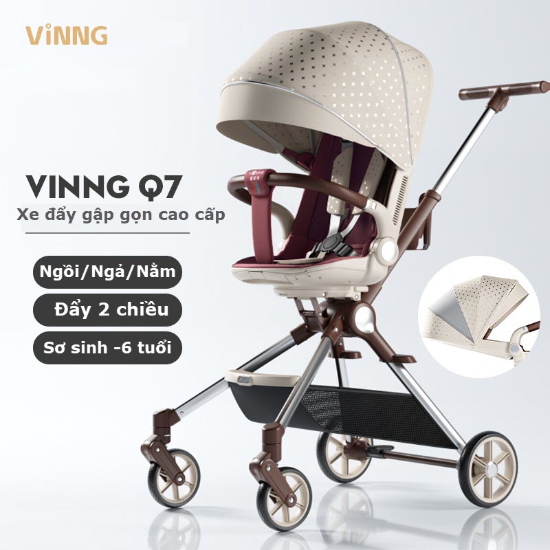 Xe đẩy Vinng Q7 gấp gọn cao cấp, xoay 360 ,đẩy 2 chiều (0-6 tuổi,nhiều màu)